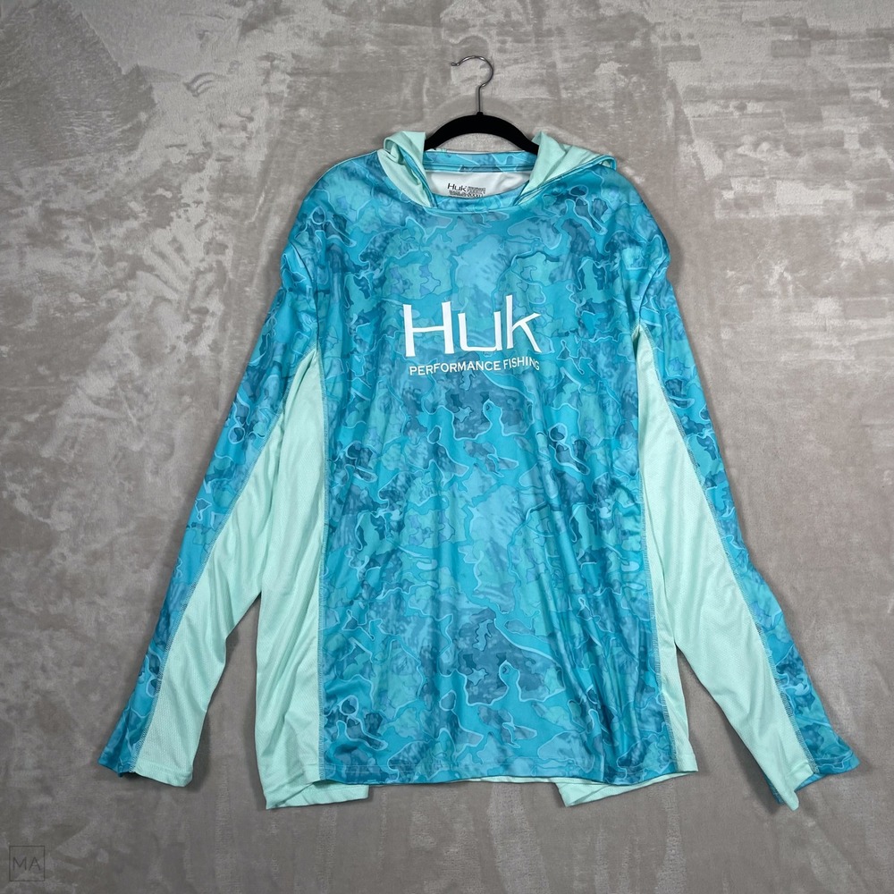 Huk Men's Shirt Performance Fishing Hoodie Lightweight XXXL Blue